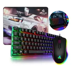 Kit Teclado Mouse Gamer Rgb Semi Mecânico Computador Notebook e Vídeogame + Pad Brinde