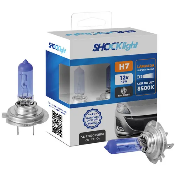 Par De Lampada Luz Super Branca Halógena H7 Shocklight 8.500 K Selo Inmetro