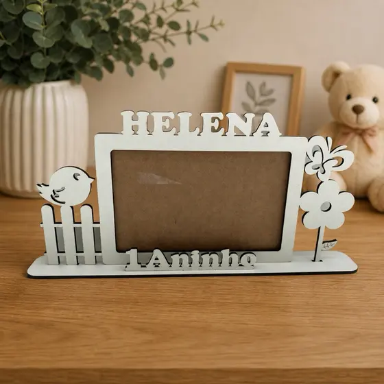 Kit 25 Porta Retrato 10x15 Jardim Encantado 1 Ano Mdf Branco