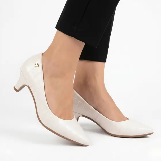 Sapato Scarpin Confort Salto Baixo Fino Bico Fino Croco Ref 1962