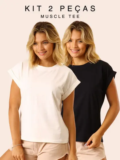 Kit 2 Regatas Muscle Tee Feminina Blusa Soltinha Manga Machão Camiseta Básica Casual Confortável Dia a Dia
