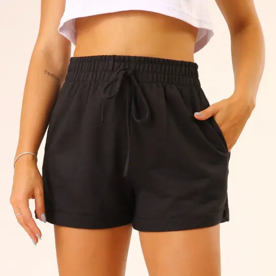 Short Moletinho Feminino Curto Cintura Alta Elástico com Bolso Academia Treino Casual