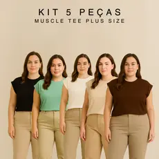 Kit 5 Regatas Muscle Tee Plus Size Feminina G1 G2 G3 Algodão Manga Japonesa Oversized Básica