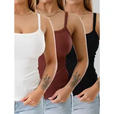 Kit 3 Blusas Regata Feminina Canelada Alcinha com Elastano Casual Básica Dia a Dia