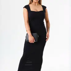 Vestido Longo Feminino Tubinho Suplex Forro Duplo Alça Larga Decote Quadrado Justo Fenda Dia a Dia Festa