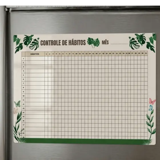 Lousa magnética, controle de hábitos, planner semanal e mensal, imã 30x20 cm