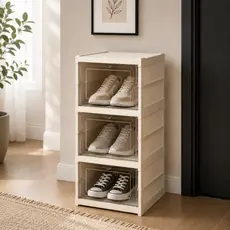 Sapateira Dobrável Vertical Caixa Sapato Tênis Sandália 3 Andares Empilhável Para Banheiro Quarto Closet