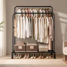 Cabideiro de Roupas com Sapateira Arara Closet Organizador Preto Ikaza
