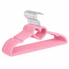 50 Cabide Infantil Slim De Veludo Rosa Coração