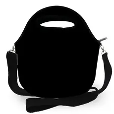 Bolsa Feminina Masculina Lancheira Térmica Marmiteira em Neoprene com Alça Tiracolo Preto Básico Unissex