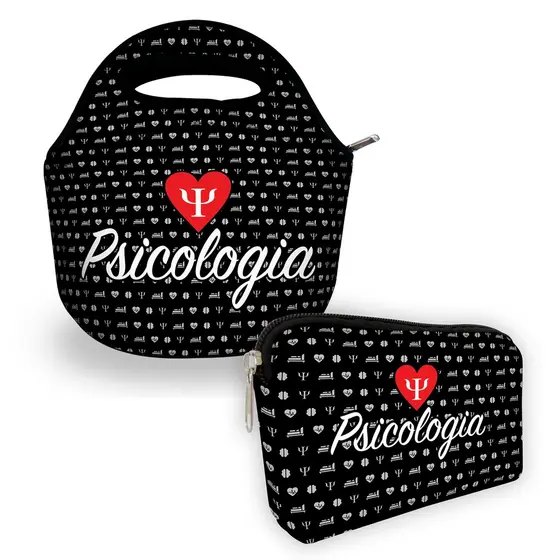 Kit Basic em Isoflex com 1 Bolsa + 1 Necessaire - ISOPRENE - Psicologia Corações Preto