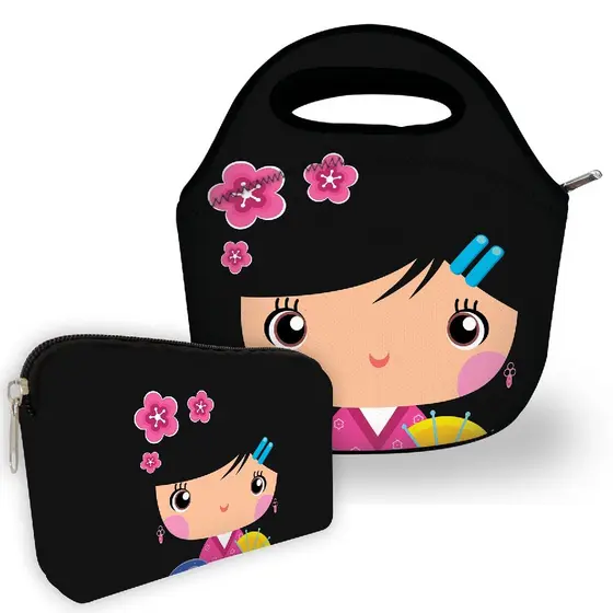 Kit Bolsa Média Bolsa Pequena Feminina Combo Lancheira com Necessaire Isoflex Princesa Manu.
