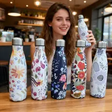 Garrafa Térmica Aço Inox Estampada Floral Animais 500ml Academia Fitness