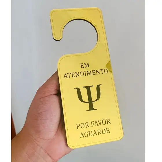 Placa para Maçaneta de Porta Atendimento em Acrílico espelhado. Profissão Psicologia, Consultório