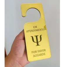 Placa para Maçaneta de Porta Atendimento em Acrílico espelhado. Profissão Psicologia, Consultório