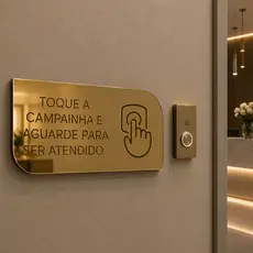 Toque a campainha para ser atendido placa em acrílico espelhado