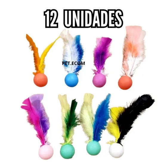 Kit Brinquedo Para Gato Bolinha Com Pluminhas