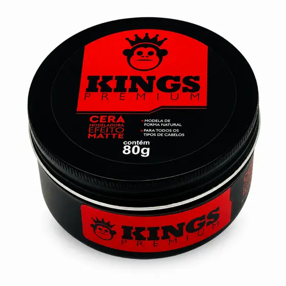 Pomada Cera Modeladora Matte Premium Kings 80g Lata Alumínio Luxo Fixa e Hidrata com Efeito Seco