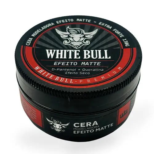 Pomada Cera Modeladora Matte Premium White Bull 130g – Efeito Seco e Alta Fixação