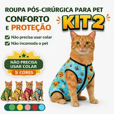Kit 2 Body Pet Unissex Anti Lambedura Conforto Proteção Castração 5 Cores Roupa Pós Cirúrgica Gato