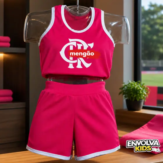 CONJUNTO TIME INFANTIL MENINA BLUSA CROPPED E SHORT