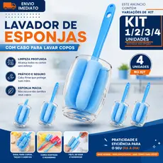 Escova Lava Copos e Taças com Cabo 1/2/3/4 Longo 24cm Limpador de Esponja para Garrafas Copos Canecas Reutilizável