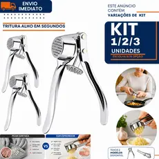 Espremedor de Alho Inox Profissional 1/2 ou 3 Triturador Manual Prensa Alho e Gengibre Resistente Fácil Limpeza