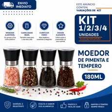 Moedor de Pimenta e Temperos 1/2/3/4 180ml Ajustável Manual Corpo em Vidro Premium