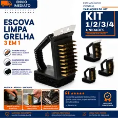 Escova Limpa Grelha 1/2/3/4 Churrasqueira 3 em 1 Raspador Escova Aço Limpeza Grill Fogão Air Fryer