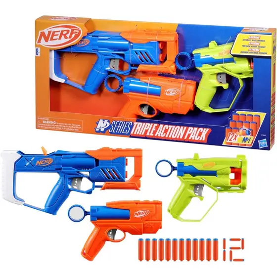 Nerf N Series Kit Triple Action, 3 lançadores, 12 dardos