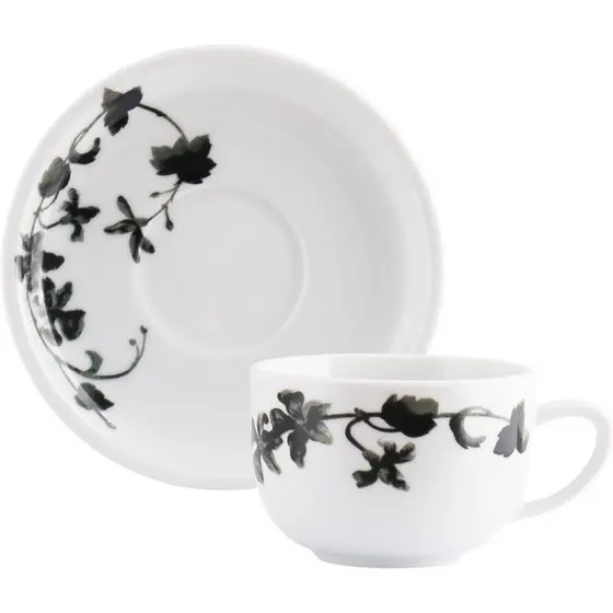 Estojo com 6 Xícaras de Café com Pires em Porcelana, Modelo Redondo Oca, Coleção Jade, Schmidt Estilo, Porcelana Schmidt