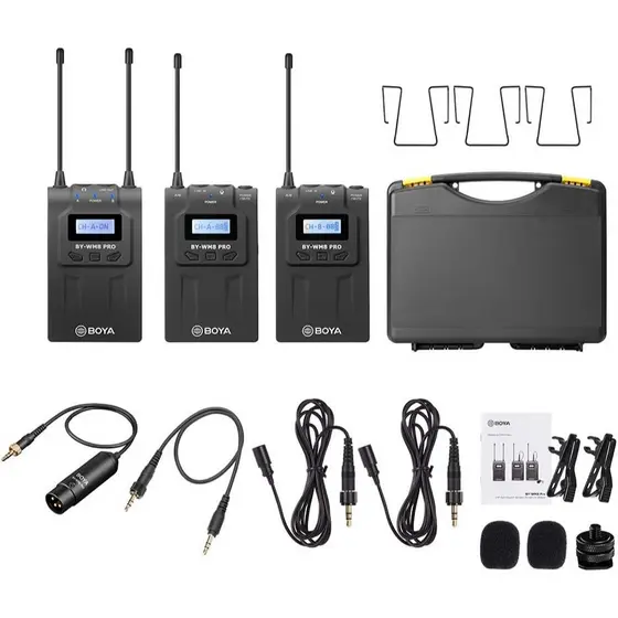 Miaoqian BY-WM8 Pro-K2 UHF Sistema de microfone sem fio de canal duplo Receptor + transmissor A + Transmissor B com tela