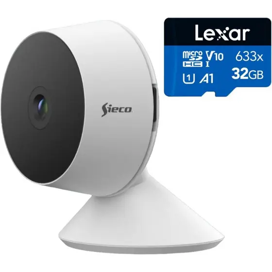 Câmera de Segurança Wi-Fi S30, 1080p Full HD, Áudio Bidirecional, Detecção de Movimento, com Cartão Lexar 32GB Classe 10