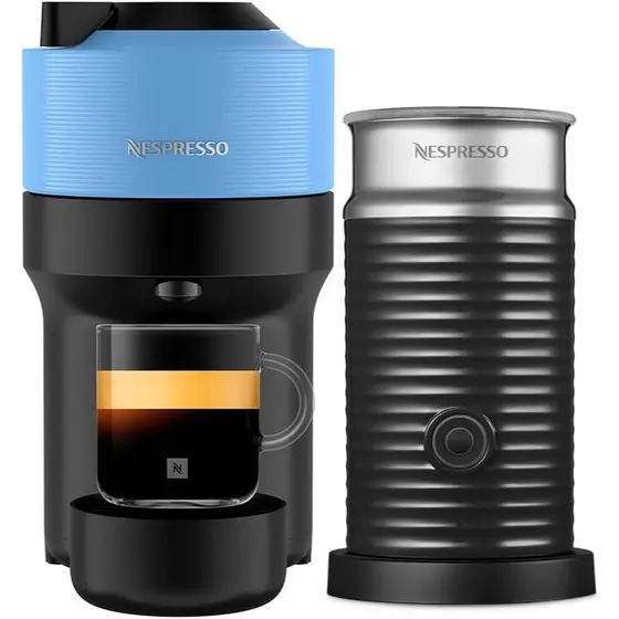 Combo Cafeteira Espresso Nespresso Vertuo Pop Azul Pacífico + Espumador de Leite Aeroccino 220V