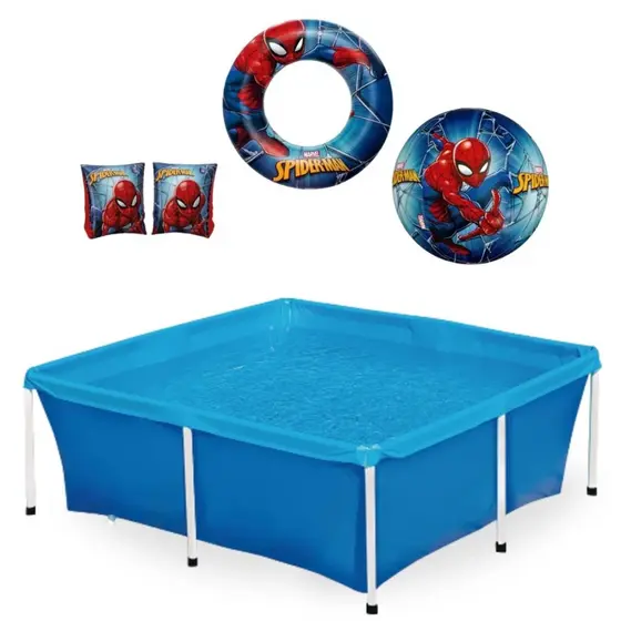 Kit Piscina Infantil 2000l + Bola Inflável + 2 Boias (bola e Boias Estampas do Homem Aranha)