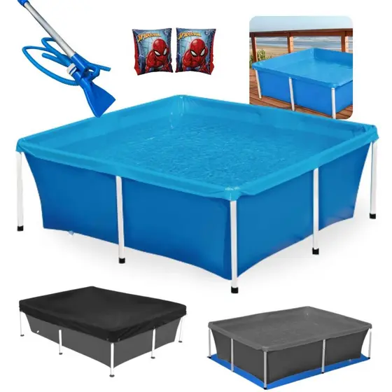 Kit Piscina 2000l Mor + Aspirador Venturi + Capa + Forro + Boia de Braço Limpeza Verão Piscina