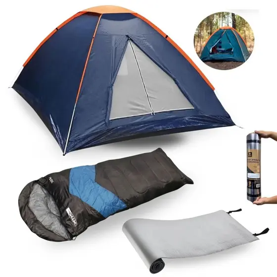Pacote Camping: Barraca Panda 3 Pessoas Nautika com Saco Transporte, Saco de Dormir Viper e Isolante 1,80m