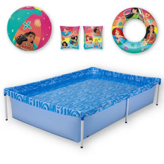 Piscina 1.000 Litros + Boia de Braço, Boia Redonda e Bola com Estampas de Princesas