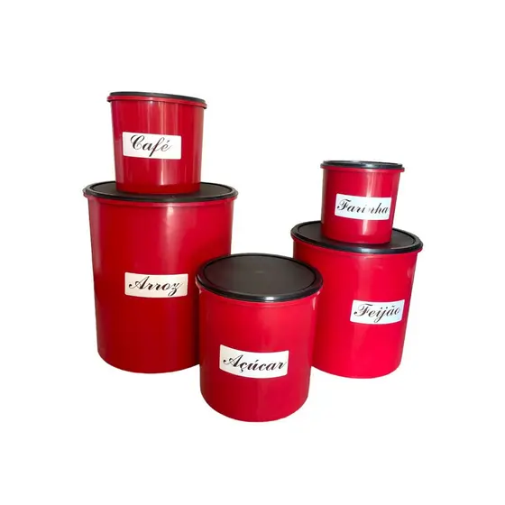 Kit Porta Mantimento Plástico 5 Peças Jogo Mantimentos Conjunto Potes Personalizado Decoração Cozinha