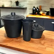 Kit Pia de Plástico Jogo para Cozinha Preto Jogo 3 peças Lixeira Porta sabão Porta detergente