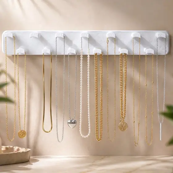 Porta Colar Parede Organizador de Joias Colares Pulseiras Bijuterias 13 Ganchos Fita Dupla Face