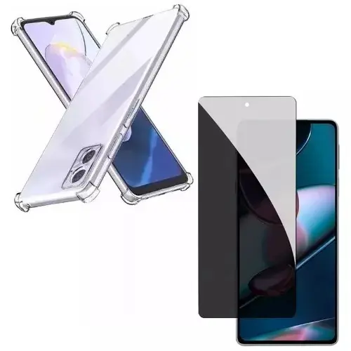 Kit Capa Anti Impacto + Película 3D Privacidade P/ Moto  G04/G24