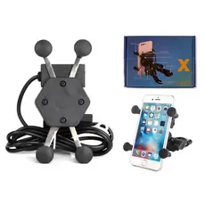 Suporte De Celular Com Carregador Garra Em X Moto Retrovisor