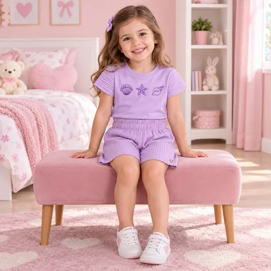 Conjunto Infantil Feminino Lilás Blusa e Short Canelado Alenice – Tam. 4