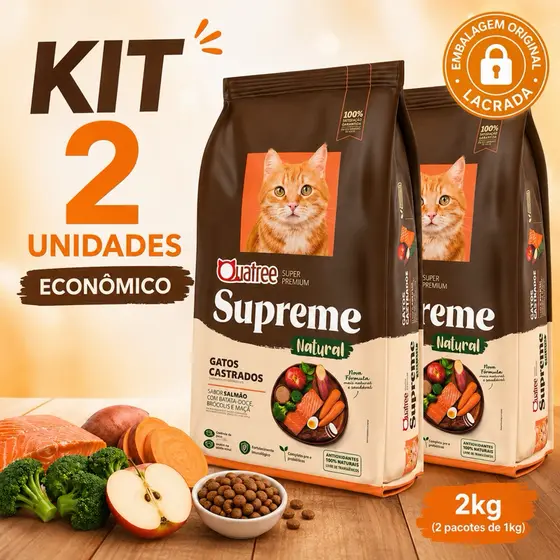Kit Quatree Supreme Ração Gatos Salmão Super premium nova formula 1kg 2 pacote Ração Gatos Castrados