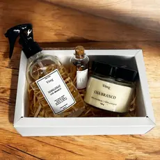 Kit Presente Vela Aromatica e Home Spray Chá Branco Presente Vòng