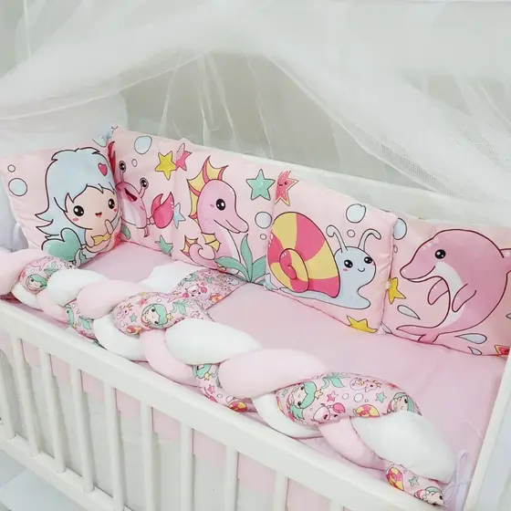 Kit Mini Berço com 12 peças + Saia de Berço Bebê Menina Sereia