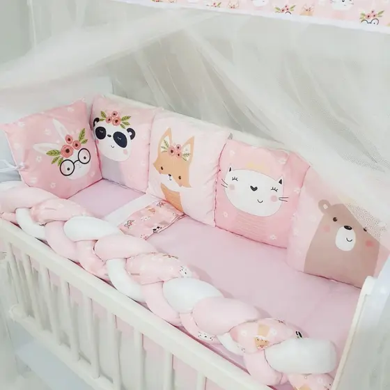 Kit Mini Berço com 12 peças + Saia de Berço Bebê Menina Lhama