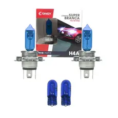 Kit Lâmpadas H4 Super Branca + T10 Cinoy 60/55W Farol Baixo Alto 4 Peças