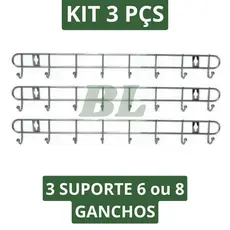 Kit 3 Suporte Cabide Ganchos Aramado de 6 ou 8 ganchos